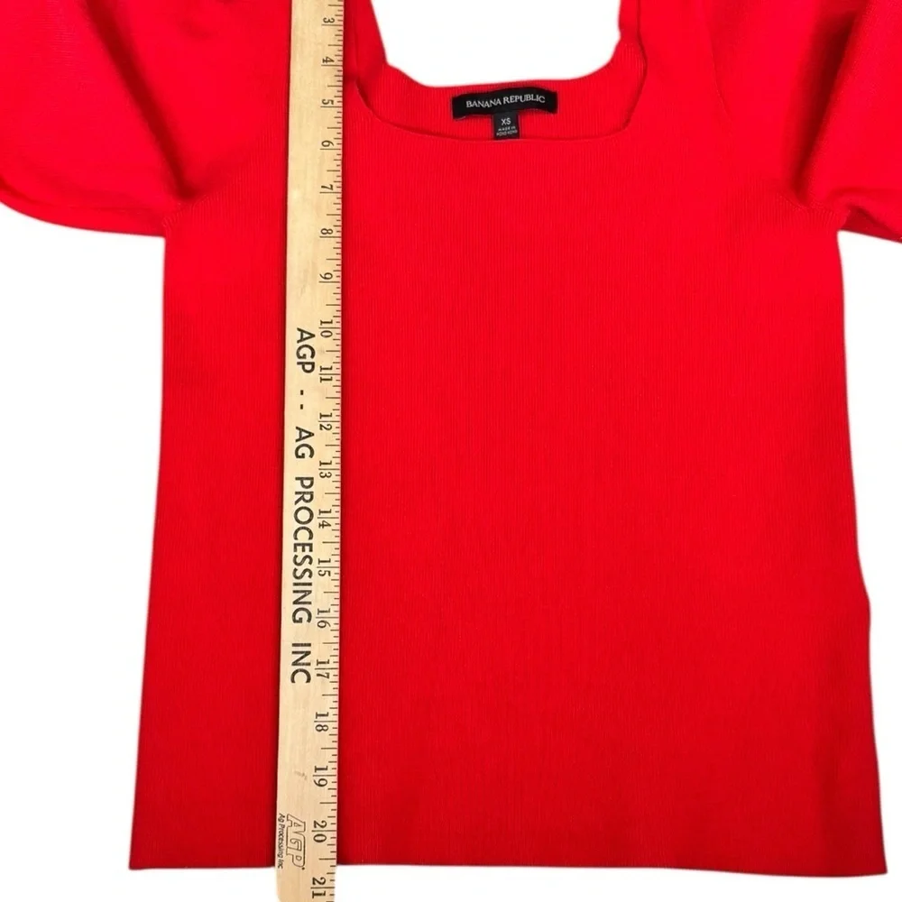 Banana Republic Red Puff Sleeve Square Neck Knit Top XS Valentine’s Romantic N54